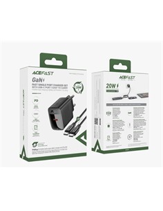 ACEFAST Cargador Red+Cable Tipo C M/M 20W Gan A82 Negro