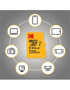 KODAK Tarjeta Memoria Micro SDXC 128Gb Con Adaptador UHS-I U3 V30 A1 4K Ultra HD 100Mbps