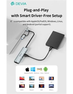 DEVIA Hub TIpo C/Usb A 5 En 1 Con Rj45/TIpo C/2xUsb PRO2