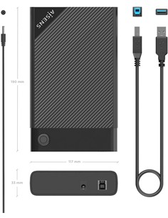 AiSENS Caja Externa Para Disco Duro 3.5" Usb 3.0 UASP Sata Con Adaptador Tipo-C ASE-3529B
