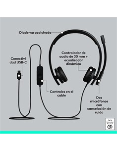 LOGITECH Micro Auricular H570e Negro Estereo Con Cable Tipo C