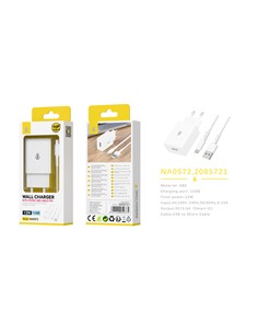 ONE PLUS Cargador Red Por Usb 12W + Cable Micro Usb 1Mtr  NA0572 Blanco