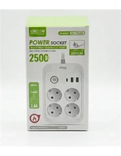 GREEN LYCA Regleta 4 Tomas Schucko/1x Tipo C/2x Usb-A Con Interruptor 2500W Blanca GL70043 2Mtrs