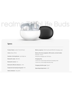 REALME Auriculares Bluetooth Techlife Buds Negro