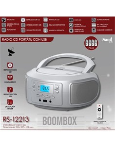 SAMI Radio CD Portatil BOOMBOX RS-12213 Bluetooth,Usb Con Mando Plata