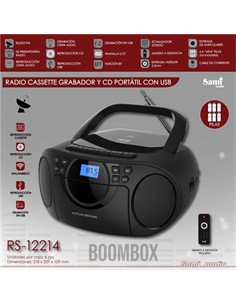 SAMI Radio Cassette CD Portatil Grabador BOOMBOX RS-12214 Bluetooth,Usb Con Mando