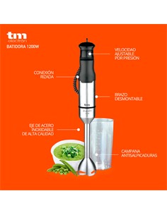 TM ELECTRON Batidora de Brazo + Vaso 600ml BLENDER 1200W TMPBA016 Cable Riazdo