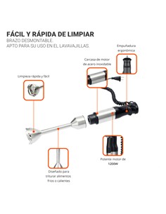 TM ELECTRON Batidora de Brazo + Vaso 600ml BLENDER 1200W TMPBA016 Cable Riazdo