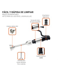 TM ELECTRON Batidora de Brazo Varilla+ Picadora + Vaso 600ml BLENDER 1200W TMPBA017