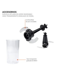 TM ELECTRON Batidora de Brazo Varilla+ Picadora + Vaso 600ml BLENDER 1200W TMPBA017