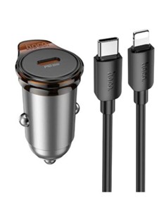 HOCO Cargador de Coche Tipo C 30W + Cable Datos Lightning A Tipo C NZ16 Negro