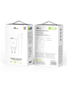 HOME Cargador Red 2x Usb A +Cable Datos Tipo C Blanco 3A YTC-09C