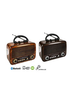 SAMI Radio Portatil Multibanda RS-11878  Vintage Madera Recargable Con BT,Usb,Micro Sd,y Linterna