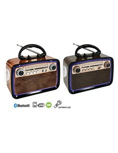 SAMI Radio Portatil Multibanda RS-11879 Vintage Madera Luz Led Con BT,Usb,Micro Sd,y Linterna Recarg