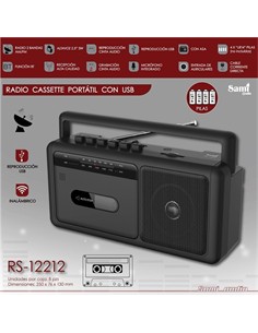 SAMI Radio Cassette Portatil RS-12212 Bluetooth Usb,3W Negra Con Alimentacion Y Pilas