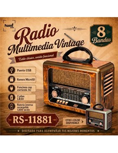SAMI Radio Portatil Multibanda RS-11881 Vintage Madera Con BT,Usb,Micro Sd,Recargable