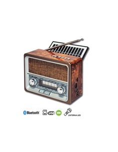 SAMI Radio Portatil AM/FM/SW RS-11883 Carga Solar Vintage Madera Con BT,Usb,Micro Sd,Aux Recargable