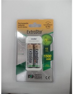 EXTRASTAR Cargador Pilas + 2 Pilas AA REcargables 1500Mah BST-C8001BAA