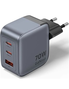 VENTION Cargador Red 2X Tipo C 1X Usb 70W GaN Negro FEXH0-EU