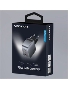 VENTION Cargador Red 2X Tipo C 1X Usb 70W GaN Negro FEXH0-EU