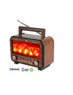 SAMI Radio Portatil Multibanda RS-11880 Vintage Madera Luz Efecto Chimenea Con BT,Usb,Micro Sd,