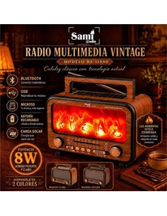 SAMI Radio Portatil Multibanda RS-11880 Vintage Madera Luz Efecto Chimenea Con BT,Usb,Micro Sd,