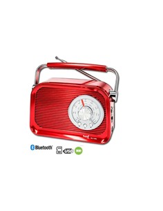 SAMI Radio Portatil AM/FM/SW RS-11866 Vintage Roja 5W Con BT,Usb,Micro Sd,Recargable, AC 220V