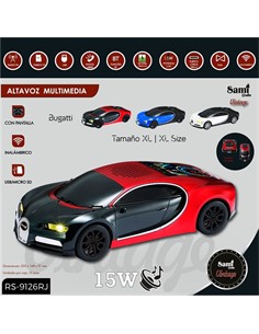 SAMI Altavoz Inalambrico Vintage Coche BUGATTI 15W RS-9126 Rojo,Radio FM,Usb,Micro Sd