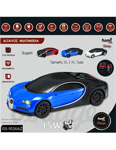 SAMI Altavoz Inalambrico Vintage Coche BUGATTI 15W RS-9126 Azul,Radio FM,Usb,Micro Sd