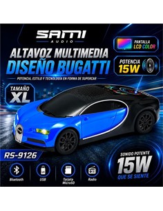 SAMI Altavoz Inalambrico Vintage Coche BUGATTI 15W RS-9126 Azul,Radio FM,Usb,Micro Sd