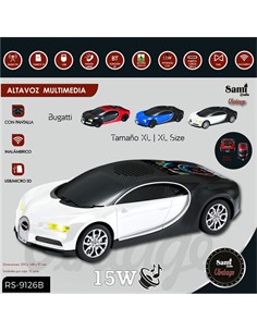 SAMI Altavoz Inalambrico Vintage Coche BUGATTI 15W RS-9126 Blanco Radio FM,Usb,Micro Sd