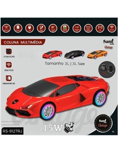 SAMI Altavoz Inalambrico Vintage Coche LAMBORGHINI 15W RS-9127 Rojo Radio FM,Usb,Micro Sd