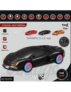 SAMI Altavoz Inalambrico Vintage Coche LAMBORGHINI 15W RS-9127 Negro Radio FM,Usb,Micro Sd