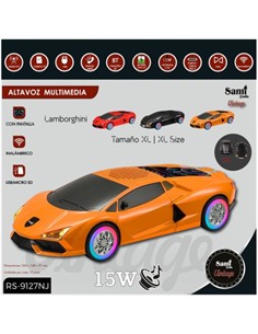 SAMI Altavoz Inalambrico Vintage Coche LAMBORGHINI 15W RS-9127 Naranja Radio FM,Usb,Micro Sd