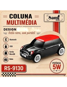 SAMI Altavoz Inalambrico Vintage Coche Mini Cooper 5W RS-9130 Negro,Radio FM,Usb,Micro Sd
