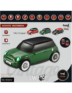 SAMI Altavoz Inalambrico Vintage Coche Mini Cooper 5W RS-9130 Verde,Radio FM,Usb,Micro Sd