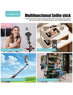 APOKIN Palo Selfie Magnetico con Tripode 1.75Mtrs A88 Bluetooth Con Mando