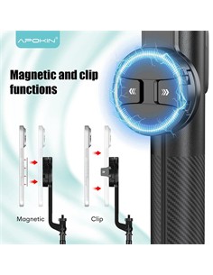 APOKIN Palo Selfie Magnetico con Tripode 1.75Mtrs A88 Bluetooth Con Mando