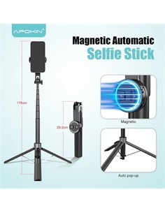 APOKIN Palo Selfie Magnetico con Tripode 1.75Mtrs A88 Bluetooth Con Mando