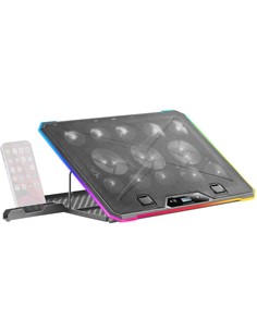 MARS GAMING Base Refrigeradora Para Portatil 17",Luces RGB Gaming ,Con Soporte Para Movil MNBC13