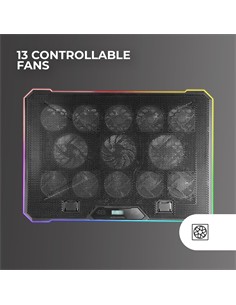 MARS GAMING Base Refrigeradora Para Portatil 17",Luces RGB Gaming ,Con Soporte Para Movil MNBC13