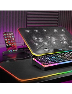 MARS GAMING Base Refrigeradora Para Portatil 17",Luces RGB Gaming ,Con Soporte Para Movil MNBC13