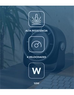 DAEWOO Ventilador Sobremesa Recargable DW9018 4 Velocidades Selector Tactil Negro