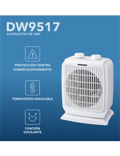 DAEWOO Calefactor de Aire 2000W DW9517 Funcion Ventilador,Oscilante,Termostato Regulable