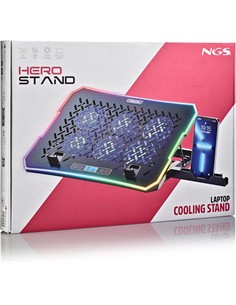 NGS Base Refrigeradora Para Portatil 15.6"HERO STAND ,Con Soporte Para Movil y Luz led