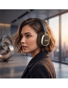 GUESS Auricular de Casco Bluetooth ENC Negro Dorado Cancel. de Ruido en Mic.  26H Asistente Por Voz