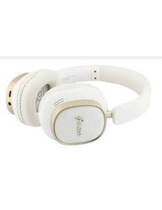 GUESS Auricular de Casco Bluetooth ENC Blanco Dorado Cancela.Ruido en Mic. 26H Asistente Por Voz