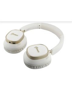 GUESS Auricular de Casco Bluetooth ENC Blanco Dorado Cancela.Ruido en Mic. 26H Asistente Por Voz