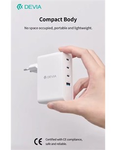 DEVIA Cargador Red 3x Tipo C PD 100W Y Usb-A GaN I10 Blanco