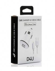 DISASHOP Cargador Coche 2XUsb + Cable Datos Lightning Iphone 5/6 3.4A Blanco